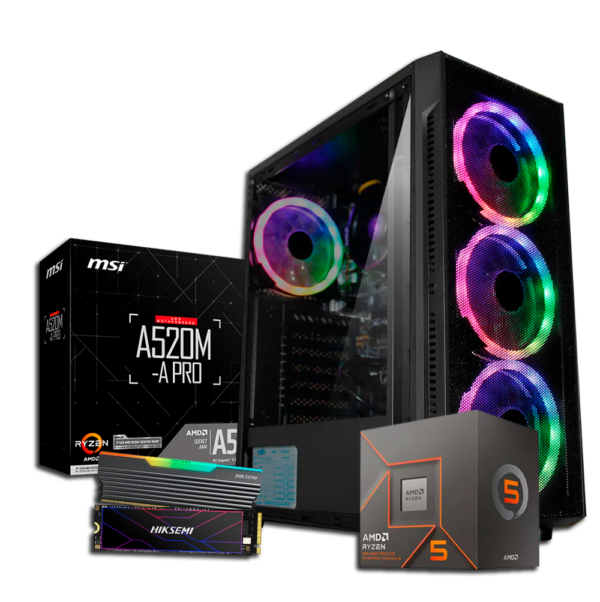 EQUIPO AMD RYZEN 5 5600G - BOARD MSI A520M-A PRO - DDR4 16GB 3200MHz - SSD M.2 512GB - CHASIS CL-X19