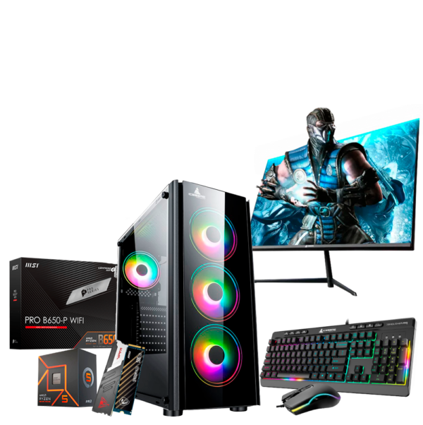 COMBO PC AMD RYZEN 5 7600 - BOARD MSI B650-VC WIFI - DDR5 16GB 5600MHz - M.2 NVME 500GB - CHASIS ATX CRYSTAL G9 - FUENTE ICEBERG 650-LS