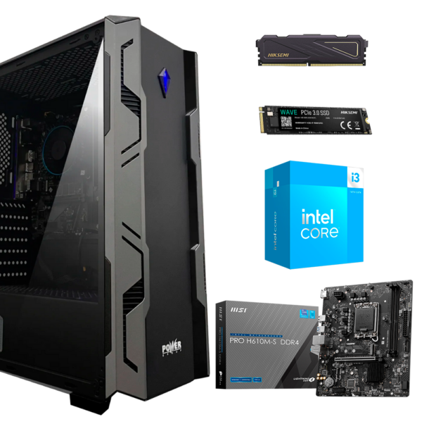 EQUIPO INTEL CORE I3 14100 - BOARD MSI PRO H610M-S - DDR4 16GB 3200MHz - SSD M.2 512GB - VENTILADOR A-200C POWER GROUP -CHASIS ATX L27