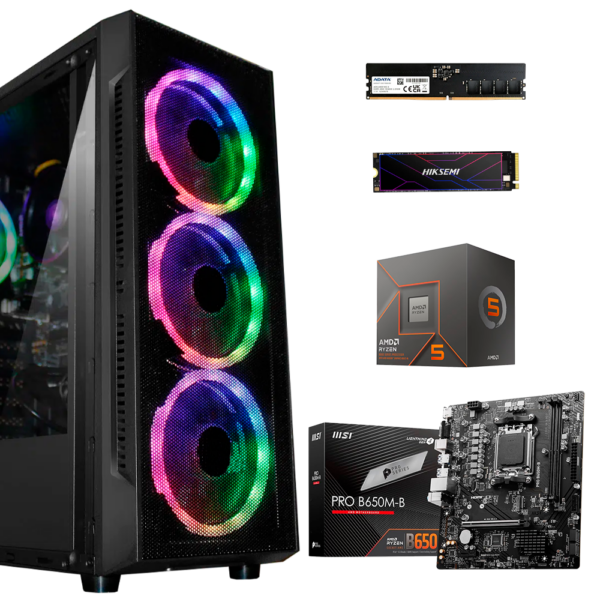 EQUIPO AMD RYZEN 5 8500G - BOARD MSI PRO B650M-B - MEM ADATA DDR5  16GB 4800MHZ - SSD M.2 512GB - CHASIS ATX X18  4 FANS