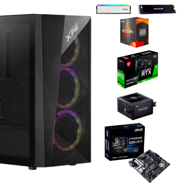EQUIPO AMD RYZEN 5 5600X - BOARD ASUS PRIME  B550M-A-AC WIFI - DDR4 16GB 3200MHZ RGB - SSD M.2 512GB - T.V MSI RTX 3050 6GB -FUENTE P-G 600W 80 PLUS BRONZE - CHASIS ATX XPG LANDER 500 6 FANS