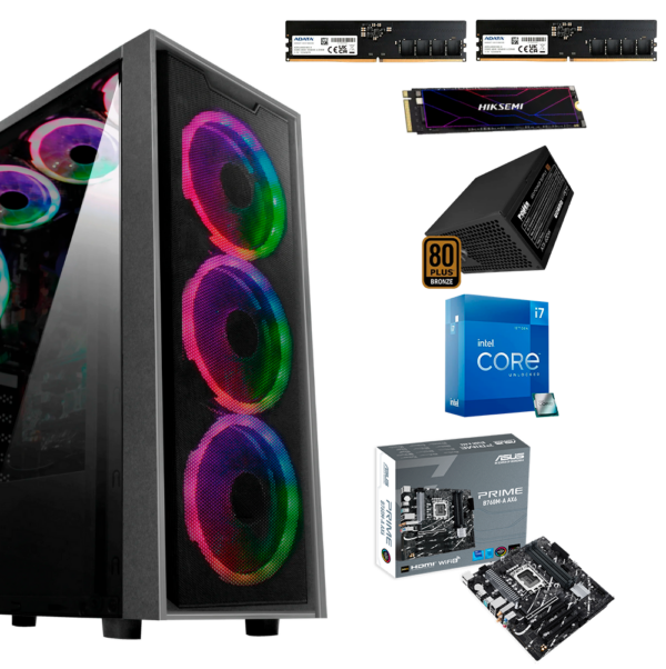 EQUIPO INTEL CORE I7 12700 - BOARD ASUS PRIME B760M-A AX6 GSI WIFI - 32GB (16 X 2)DDR5 16GB 4800MHz - SSD M.2 512GB - FUENTE  P-G 600W 80 PLUS BRONCE - CHASIS ATX Y6 - 7 FANS