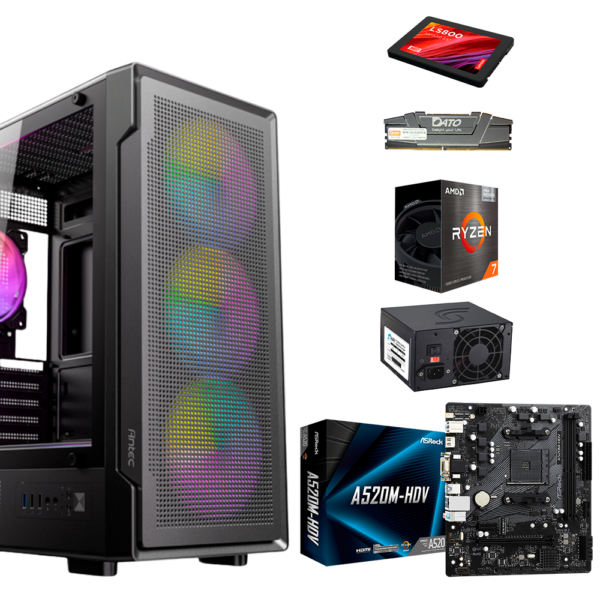 EQUIPO AMD RYZEN 7 5700G - BOARD ASROCK A520M - DDR4 8GB 3200MHz - SATA III 480GB - CHASIS ANTEC VX300M ARGB