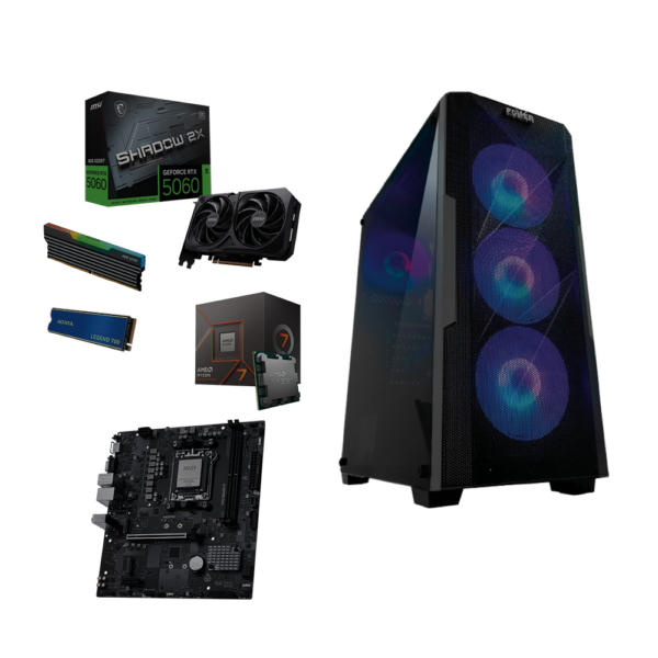 EQUIPO AMD RYZEN 7 8700F - BOARD MSI  PRO B840M-B- DDR5 16GB 6000MHz RGB- SSD M.2 512GB - T.V RTX 5060 8GB - FUENTE P-G 600W 80 PLUS BRONCE -CHASIS L47 - 4 FANS