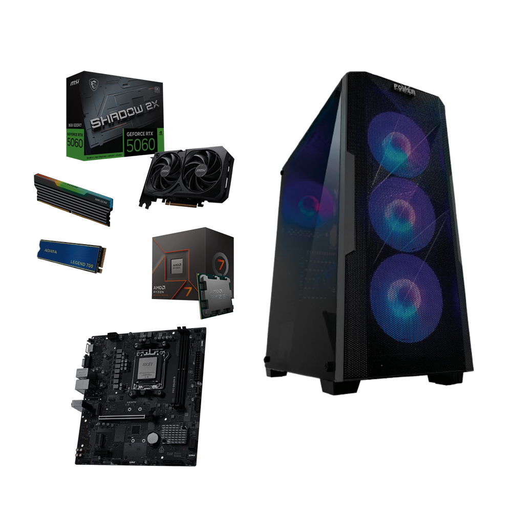 EQUIPO AMD RYZEN 7 8700F - BOARD MSI  PRO B840M-B- DDR5 16GB 6000MHz RGB- SSD M.2 512GB - T.V RTX 5060 8GB - FUENTE P-G 600W 80 PLUS BRONCE -CHASIS L47 - 4 FANS