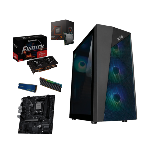 EQUIPO AMD RYZEN 7 8700F - BOARD MSI  PRO B840M-B- DDR5 16GB 6000MHz RGB- SSD M.2 512GB - T.V POWER COLOR RX 7600 8GB - FUENTE P-G 600W 80 PLUS BRONCE -CHASIS LANDER 500 - 4 FANS