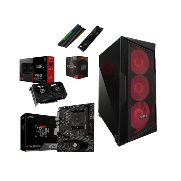 EQUIPO AMD RYZEN 7 5700X - BOARD MSI PRO  A520M-A- DDR4 16GB 3200MHZ RGB- SSD M.2 512GB - T.V ASUS DUAL RADEON 9060XT 8GB -FUENTE P-G 600W 80 PLUS BRONZE - CHASIS ATX XPG LANDER 500 - 6 FANS (copia)