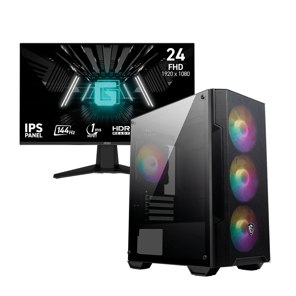 EQUIPO AMD RYZEN 7 8700F - BOARD MSI PRO B650M-P- FUENTE MSI MAG 750W BRONCE -DDR5 16GB 6000MHz RGB- SSD M.2 500GB - T.V MSI GEFORCE RTX 3050 6GB -CHASIS MSI MAG FORGE M100A - 4 FANS / MONITOR MSI PRO 24"