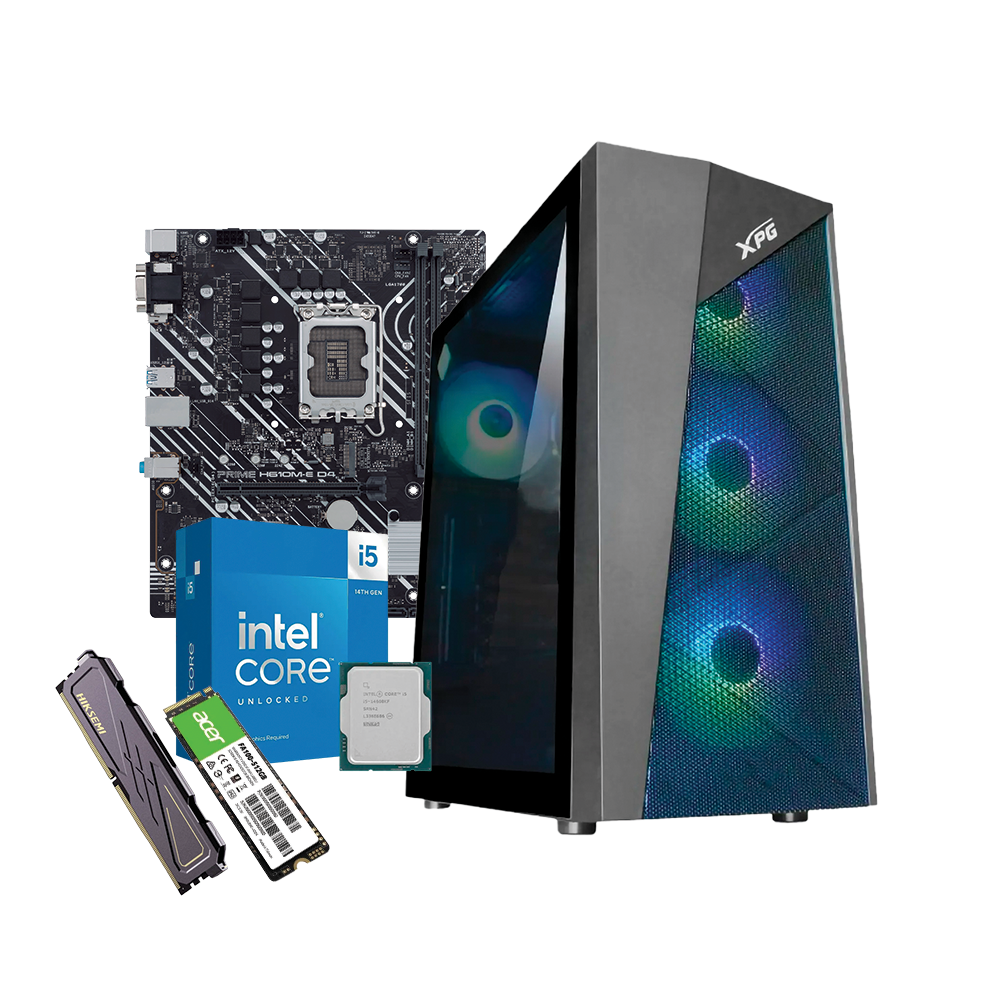 EQUIPO INTEL CORE I5 14400 - BOARD ASUS PRIME PRO H610M-K - FUENTE 600W 80 PLUS BRONZE - DDR4 16GB 3200MHz - SSD M.2 512GB - VENTIALADOR A 400-C P G - CHASIS ATX LANDER 500 XPG - 4 FANS