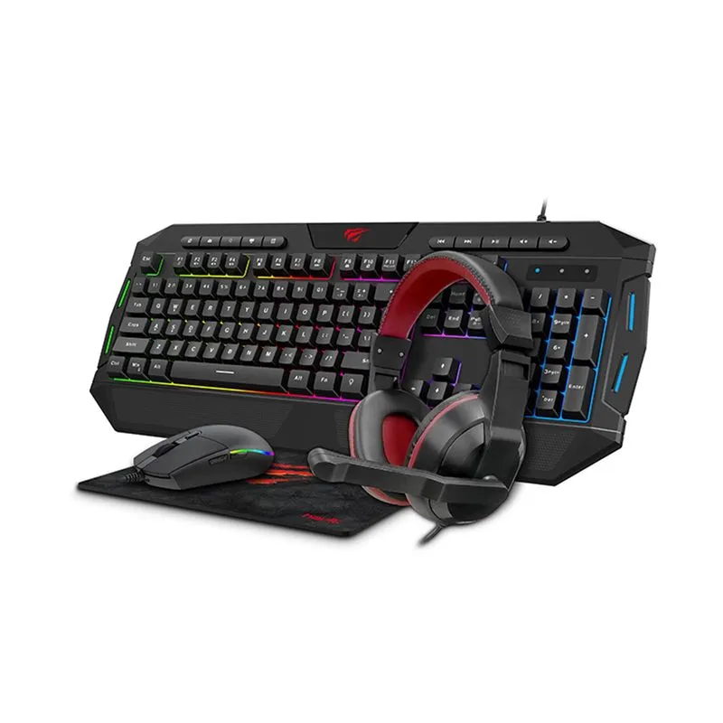 COMBO HAVIT KB501CM GAMING 4 EN 1 TECLADO - MOUSE - PAD MOUSE - DIADEMA