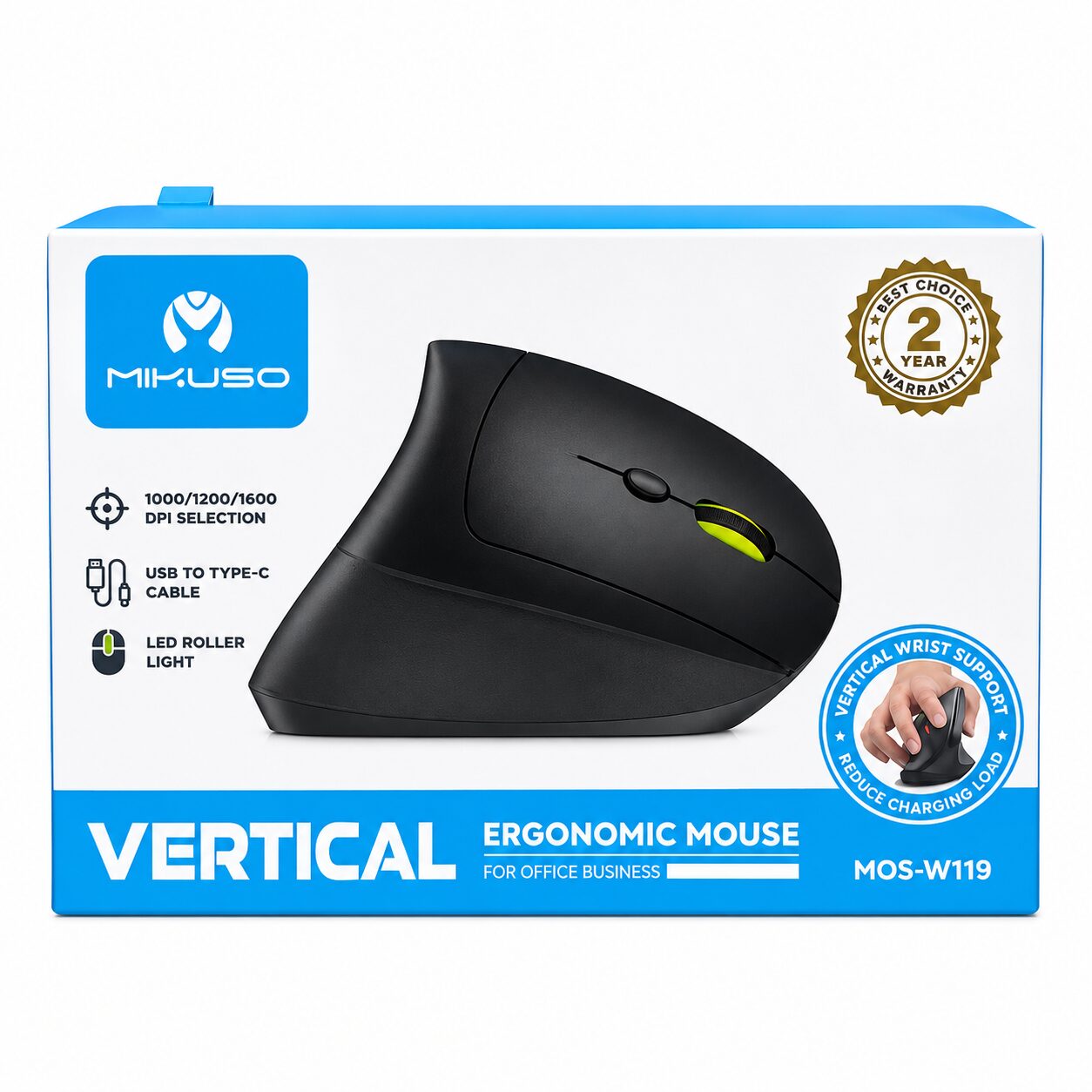 MOUSE VERTICAL MIKUSO MOS-W119 NEGRO
